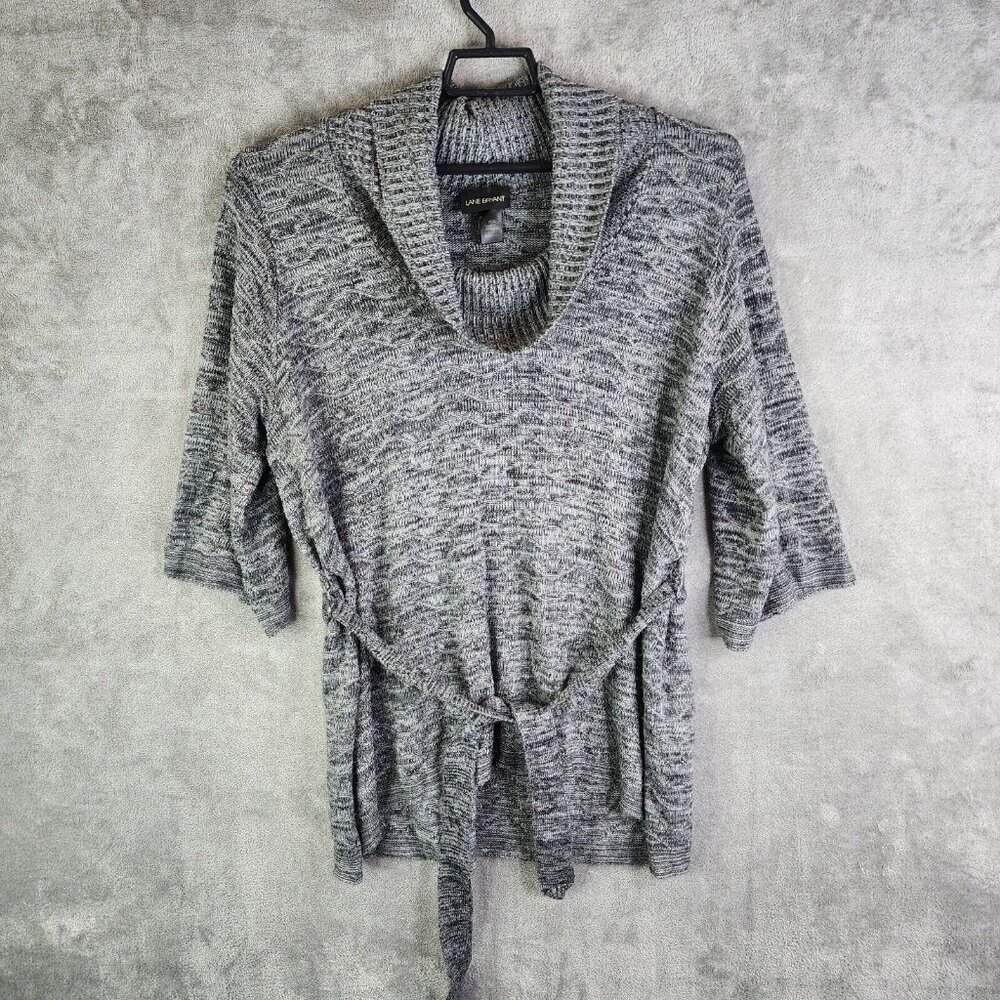 Womens Heather Gray Lane Bryant Knit Belted Sweater Cowl Neck 3/4 Sleeve 18/20